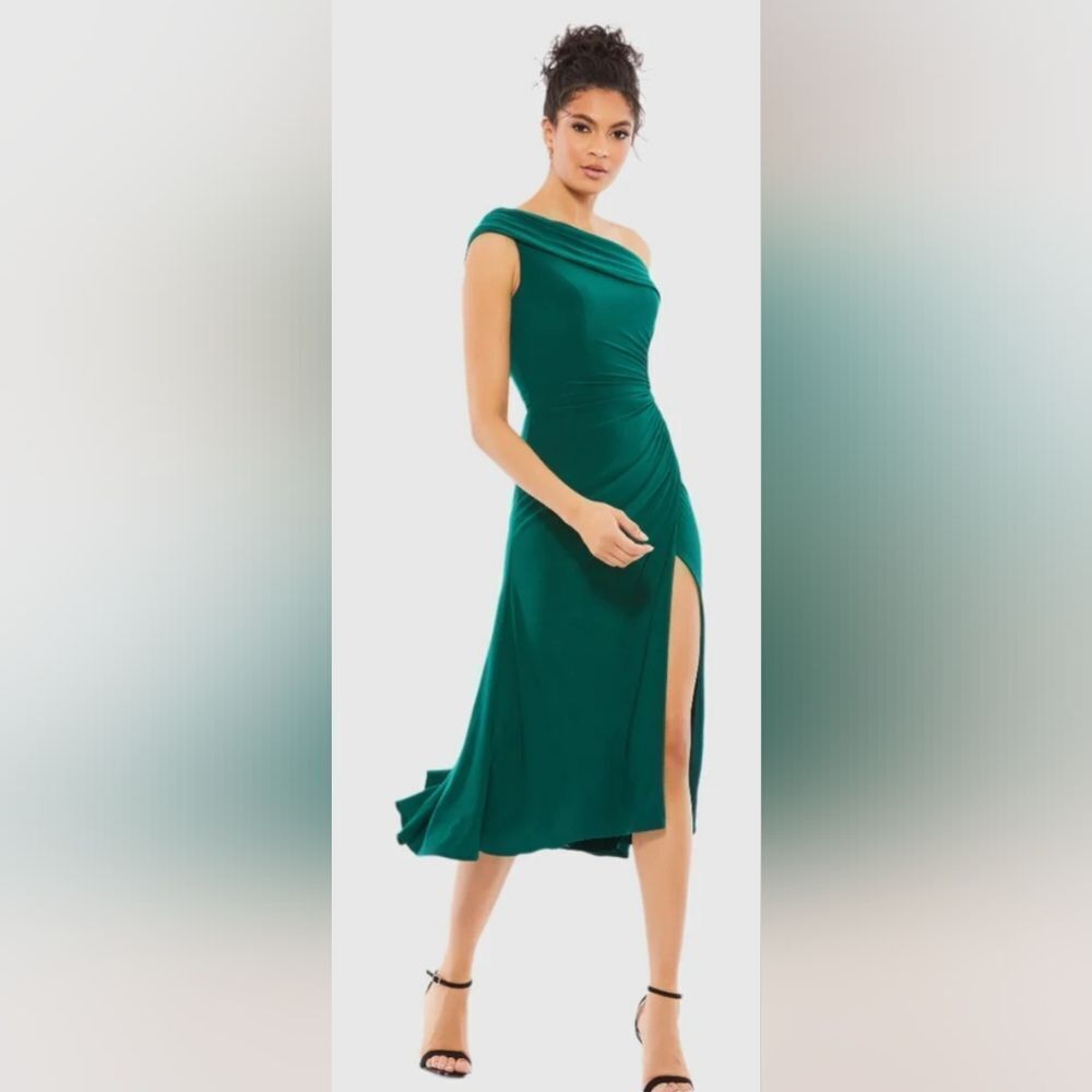 Mac Duggal Emerald One-Shoulder Midi Dress never worn